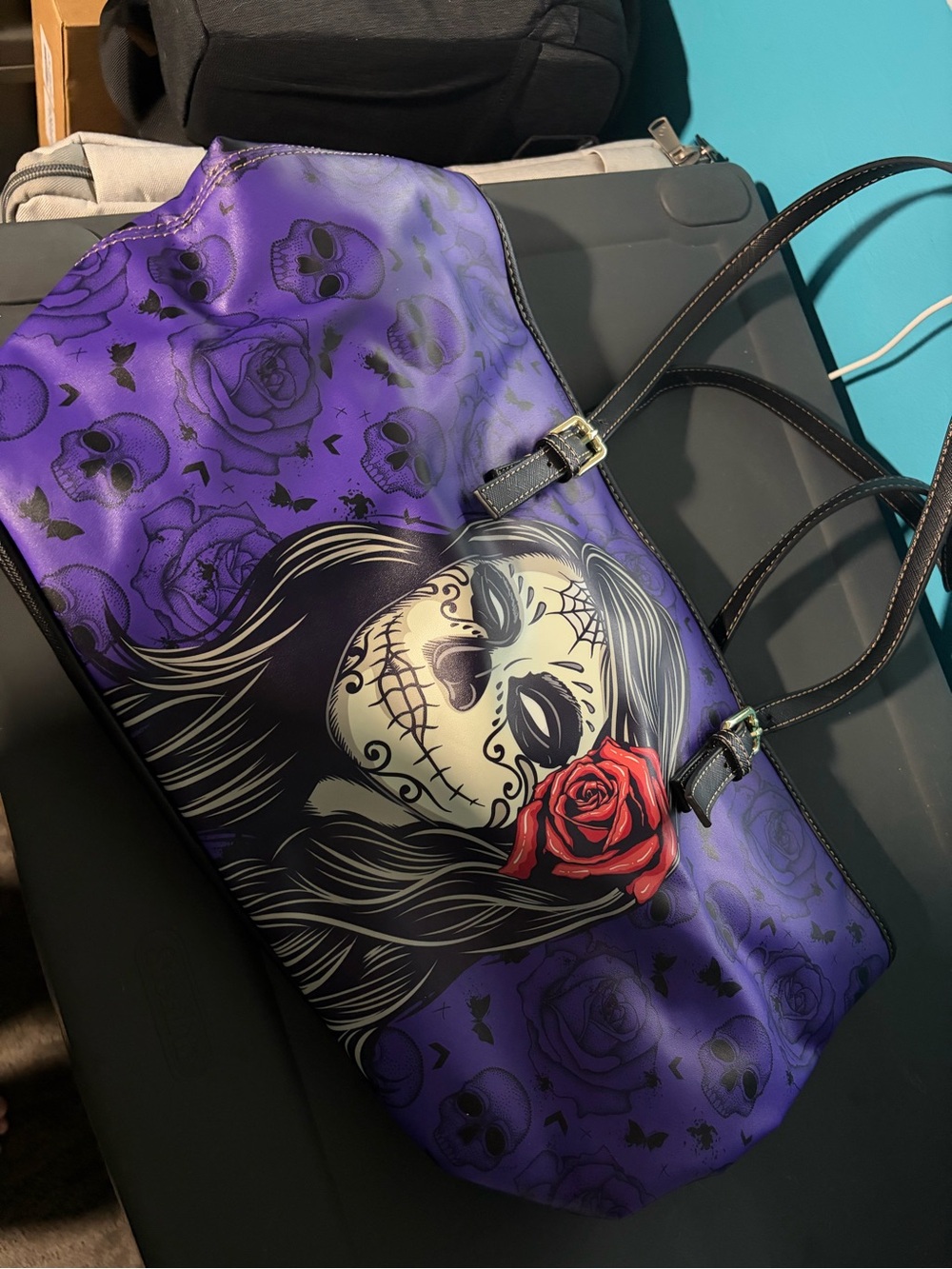 Calavera Day of the Dead Sugar Skull Girl Faux Leather Tote Bag